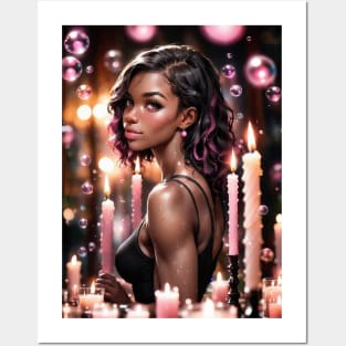 Super Hot Anime Woman of Color with Candles Posters and Art